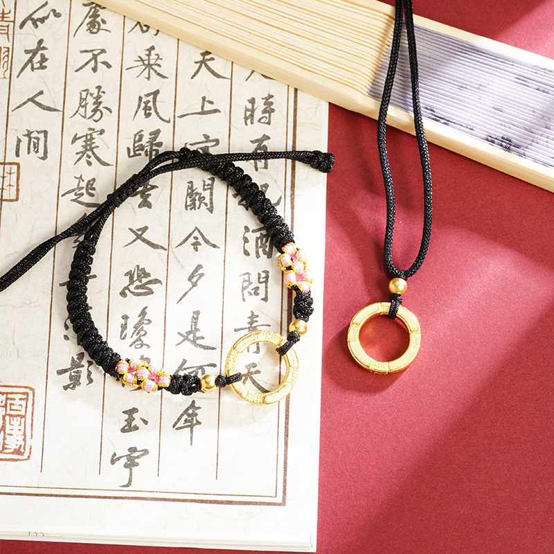 Antiguo collar de oro de arena vietnamita, accesorios de pulsera de anillo de bendición de lujo ligero, joyería de alta gama de nicho retro femenino