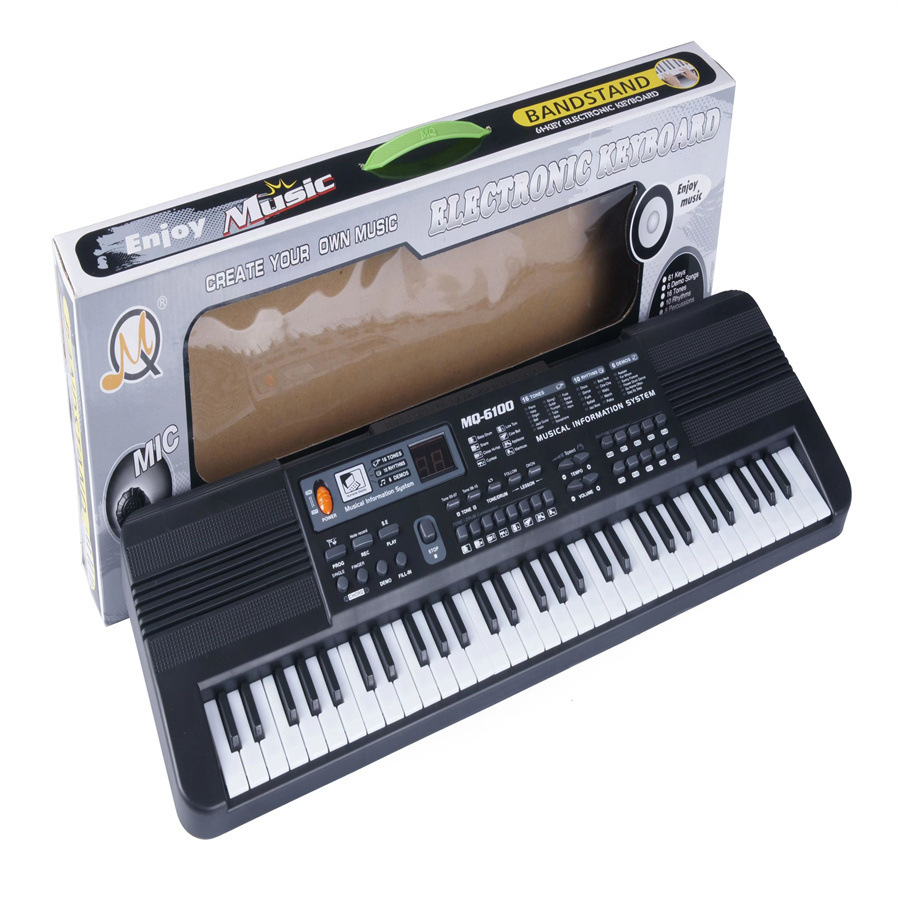 Black USB 61 electronic keyboard with children's keyboard, microphone, colored keys, wholesale power cord 61