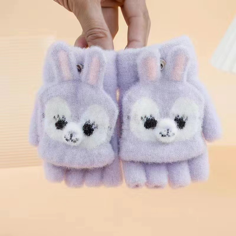Medio dedo guantes de invierno para niños de dibujos animados invierno caliente lindo flip dedos de escritura guantes de escritura de estudiantes fríos engrosados