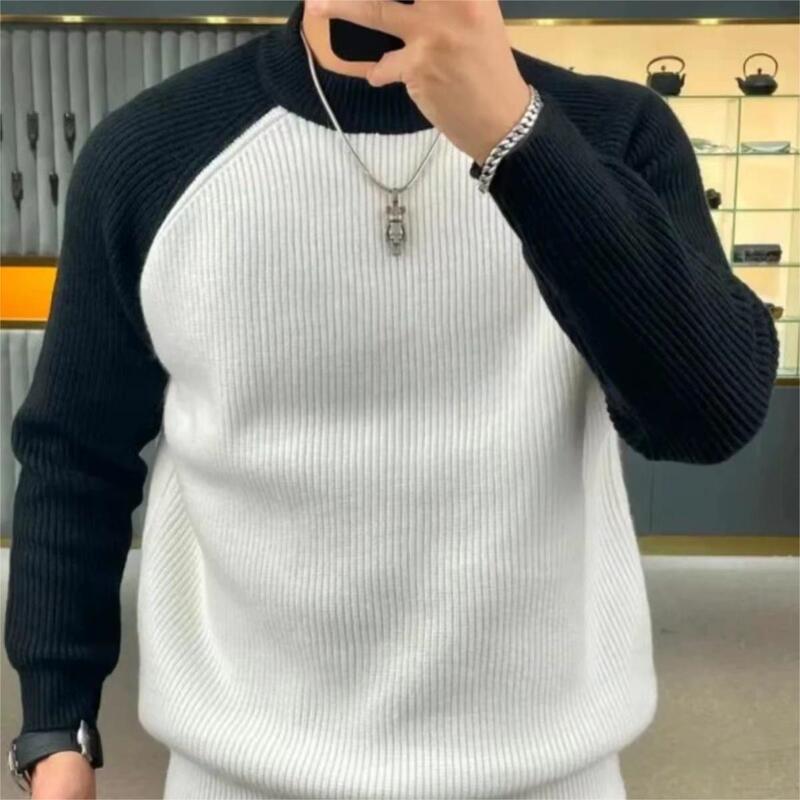 Color-Block Raglan Sleeve Sweater for Men, Winter Loose Thick Pullover Knitwear, Japanese Style Trendy Lazy Base Layer