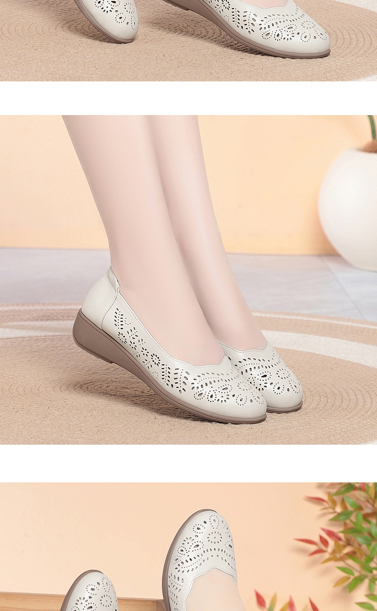 Giày nữ đế xuồng platform da thật mũi tròn, quai hậu, gót 5 cm, kiểu xỏ lỗ thoáng khí — Be (lỗ) chi tiết 13