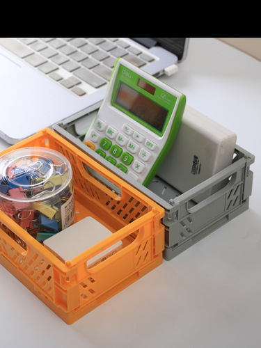 Korean mini foldable plastic storage box, student desk organization, planner tape, stationery, skincare small storage basket