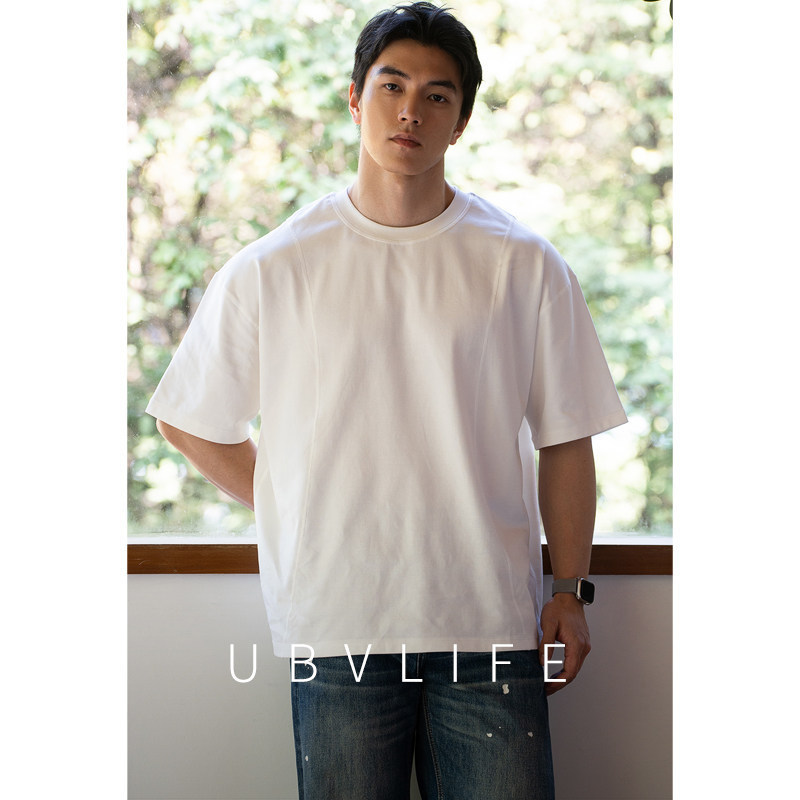 [Cotton-Polyester Blend] American-Style Drop-Shoulder Sleeve Round-Neck T-Shirt for Men 2026 Spring Skin-Friendly Breathable Quick-Dry Casual Sports Shirt