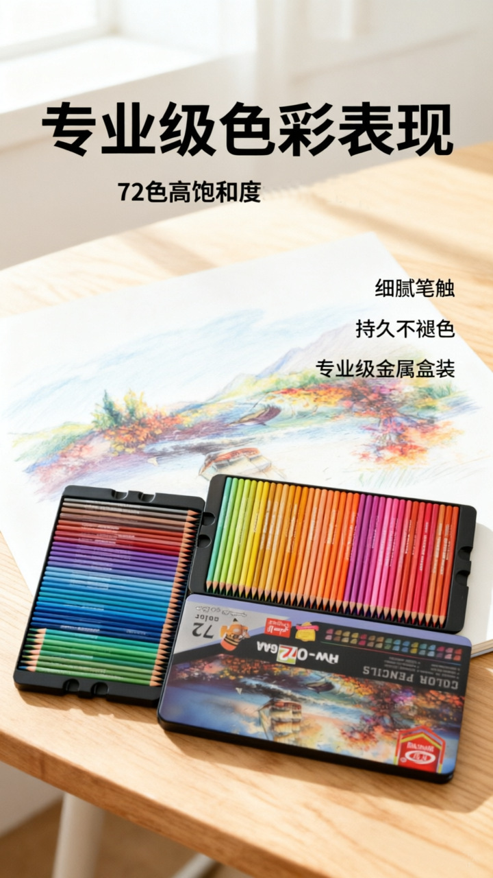 72-Color Oil Pastels Art Student Professional Drawing Set with Colored Pencils in Iron Box