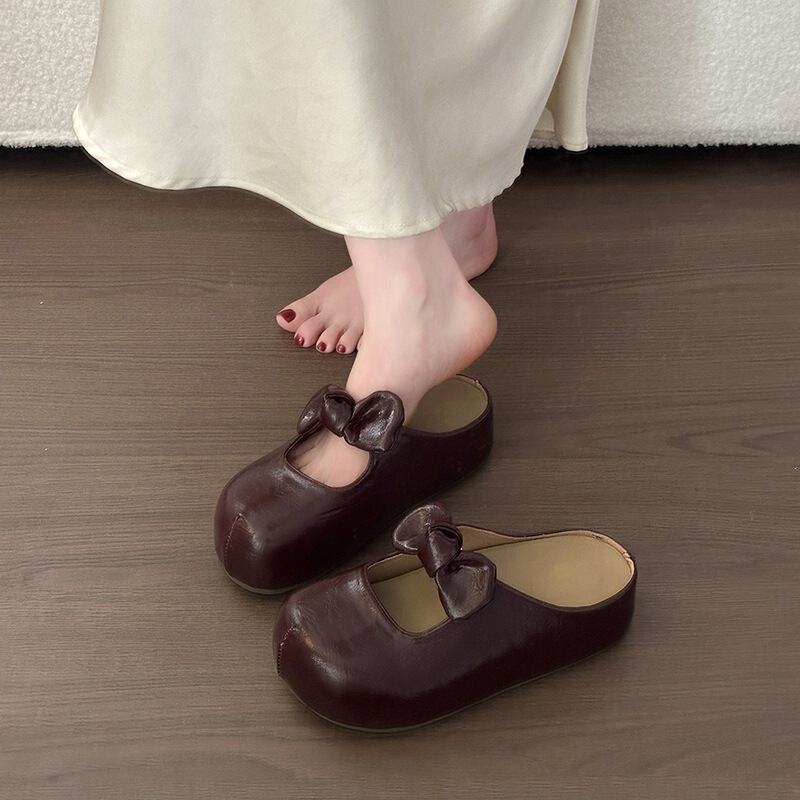 2026 New Style Women's Summer Slip-On Half-Slippers with Round Toe, Bowknot, and Cute Closed-Toe Design