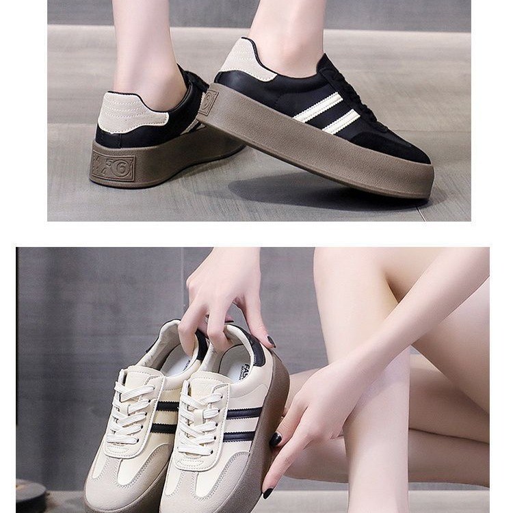 Zapatos de entrenamiento de base gruesa para mujeres 2024 verano nuevos zapatos deportivos blancos populares en línea retro zapatos casuales