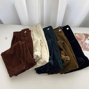 Women's 2024 Pants for Autumn and Winter Thickened New High Waist Corduroy Slimming Small Casual Straight Wide Leg Pants for Women