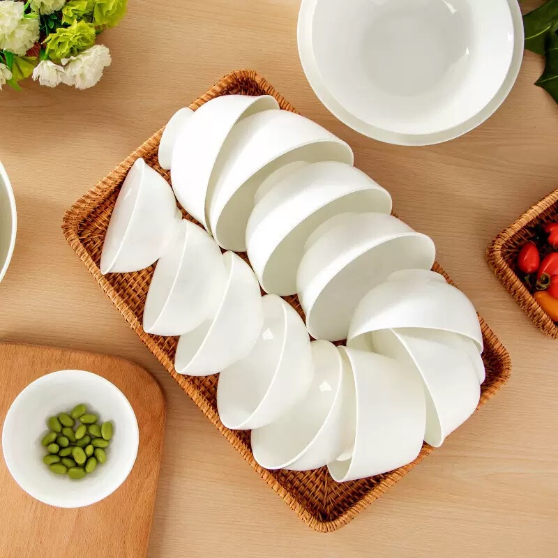 Pure white bone china high-end household porridge and dessert bowl, white ceramic microwave-safe conical bowl, pure white small soup bowl Pure white bone china high-end household porridge and dessert bowl, white ceramic microwave-safe conical bowl, pure white small soup bowl