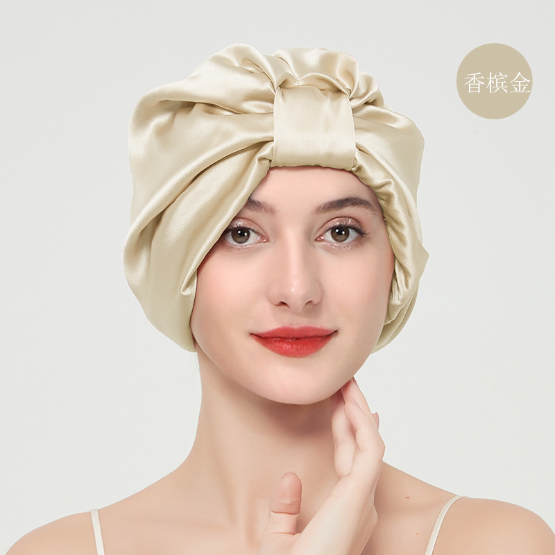 Cross-Border double-layer silk hair care nightcap European and American adult sleep hat satin round hat custom printing and LOGO
