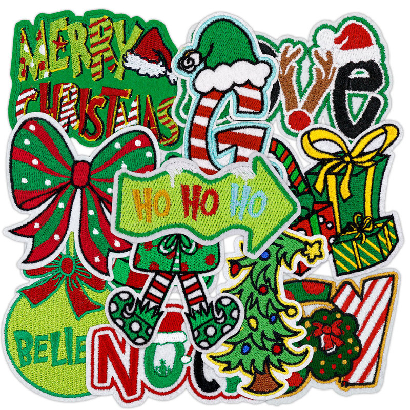 圣诞刺绣贴圣诞节布贴章仔 HOHOHO MERRYCHRISAMAS服装辅料烫印标|undefined