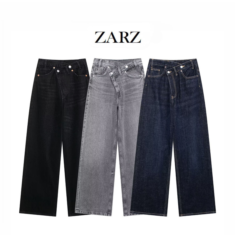 Zarz Homemade European and American Style New Women's Fashion Double-Breasted Pants High-Waisted Wide-Leg Jeans 8197/232
