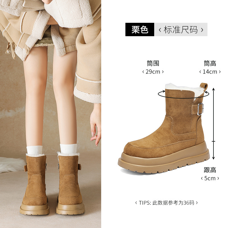 Botas de nieve de fondo grueso para mujeres 2025 nuevas botas de invierno de camisa Martin botas de algodón de manga corta botas retro