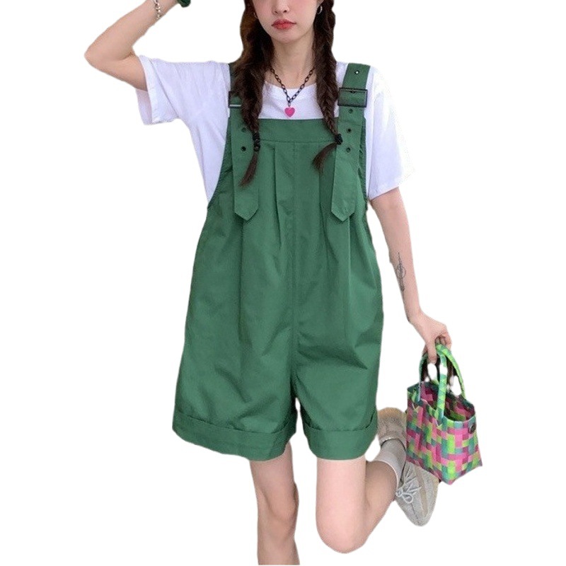 綿の背もたれのズボンの女性2023新型の小さい夏の薄い金のゆったりしているサスペンダーの復古のカジュアルな広足の短いズボン