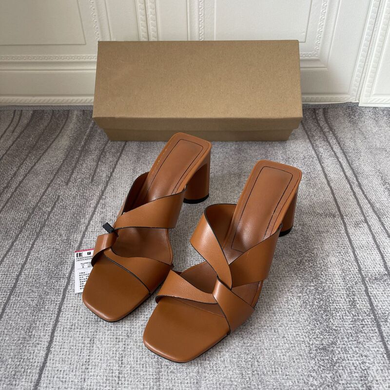 Z family 2023 spring new women's shoes brown thick heel simple open toe high heel sandals women