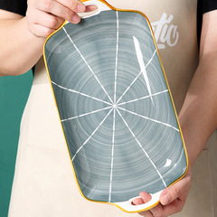 Elegant Nordic Style Underglaze Ceramic Fish Plate with Dual Ears, 11.5 Inches