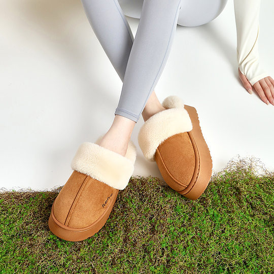 Keke Winter fleece-lined Thick Cotton Slippers Women's Non-slip Warm Wearing Household Slippers Winter Indoor Home Cotton Slippers