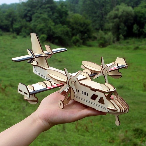Wooden simulation aircraft assembly model children's 3D three-dimensional puzzle wooden handmade static aircraft model toy