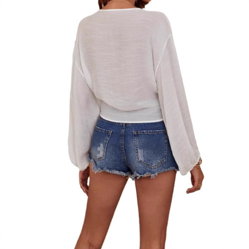 2025wish Beach European and American Solid Color Bikini Beach Shirt Women