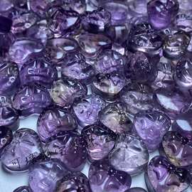 天然紫黄水晶单面雕刻甜美公主风蝴蝶结爱心DIY配饰配件手串提溜