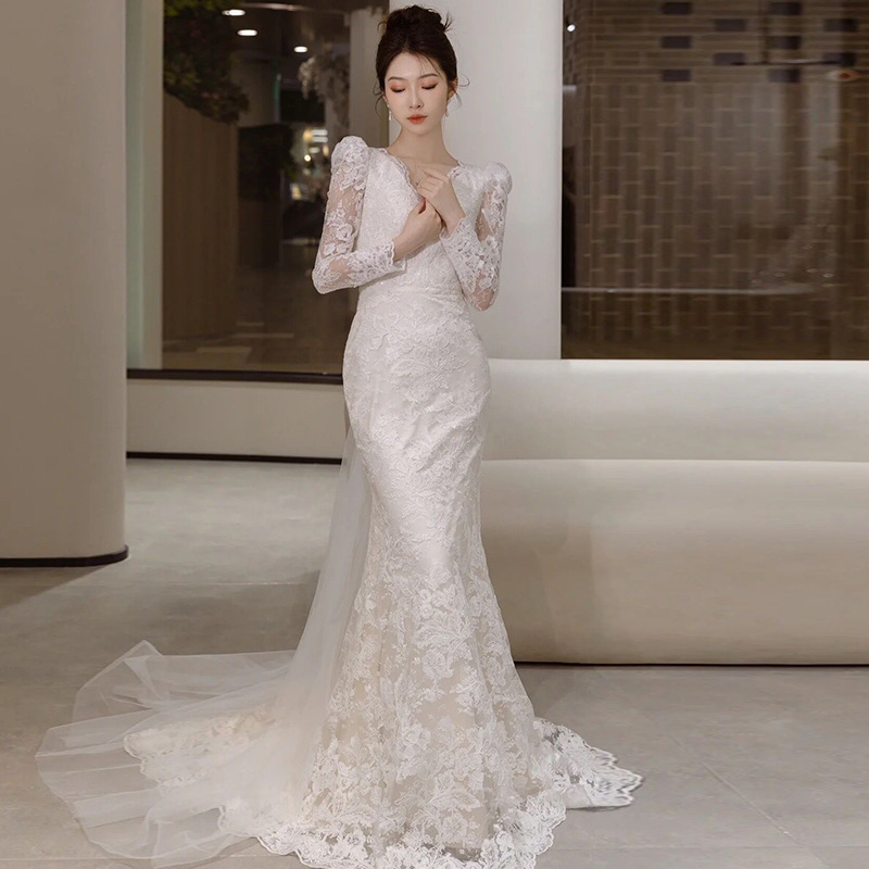 Summer Long-Sleeve Lace Light Wedding Dress 2026 New Style Bride French Style Wedding Gown with Train Fishtail Dress Summer Long-Sleeve Lace Light Wedding Dress 2026 New Style Bride French Style Wedding Gown with Train Fishtail Dress