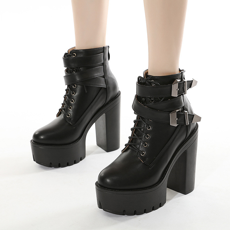 2026 Large Size Cross-Border Aliexpress European and American Foreign Trade New Style Lace-Up Thick-Soled Waterproof Platform Women's Shoes Chunky High-Heeled Short Boots 2026 Large Size Cross-Border Aliexpress European and American Foreign Trade New Style Lace-Up Thick-Soled Waterproof Platform Women's Shoes Chunky High-Heeled Short Boots