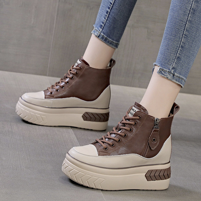 Cowhide Sneakers 2026 Autumn New Style Platform Shoes High-Heeled Thick-Soled Hidden Height Increase Casual High-Top Shoes Short Boots Women's Shoes Cowhide Sneakers 2026 Autumn New Style Platform Shoes High-Heeled Thick-Soled Hidden Height Increase Casual High-Top Shoes Short Boots Women's Shoes
