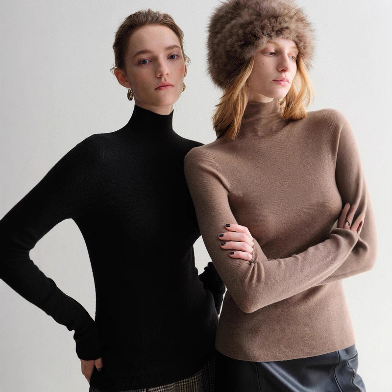 [Ready Stock] Mogas Artemisia Luxury Cashmere Silk Seamless One-Line Ready-To-Wear High-Neck Bottoming Knitwear for Women Spring & Fall