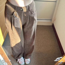 日系复古卡其色阔腿直筒裤子女早秋2025新款高腰垂感百搭休闲长裤