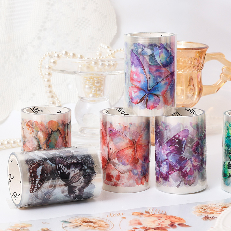 Petal de flor de sueño especial aceite impermeable pet cinta adhesiva caja diy diario pegatinas paisajísticas transfronterizas pegatinas de mariposa