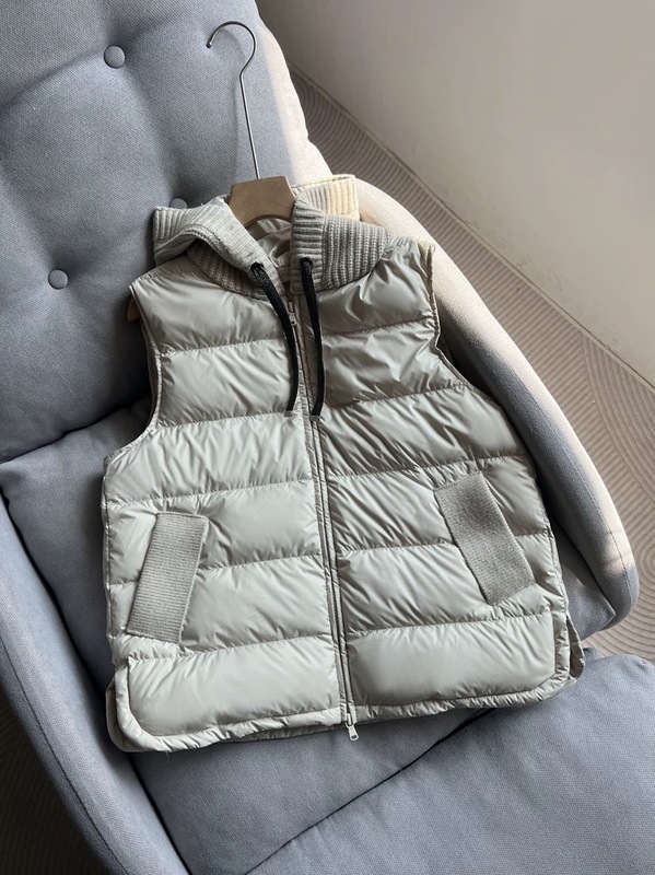 韩版羽绒服马甲女连帽针织拼接洋气时尚休闲坎肩白鸭绒无袖外套|undefined