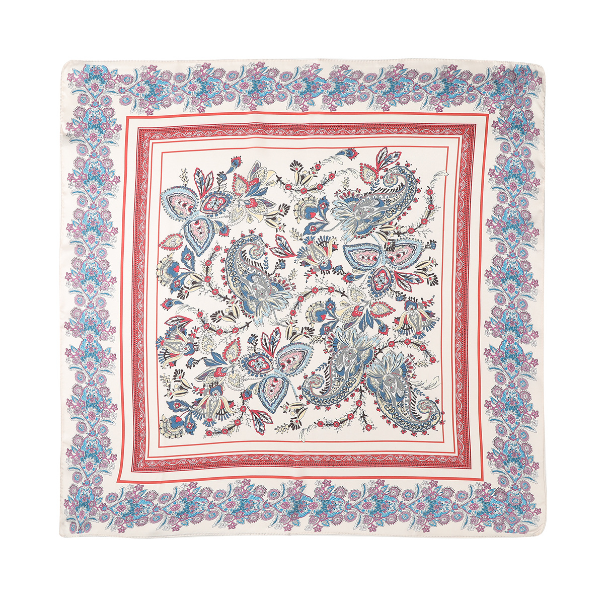 квадратный шарф с цветком кешью 70 см, белый цвет