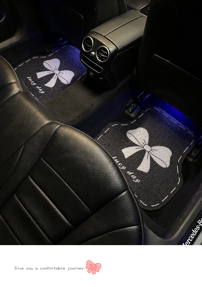 Bowknot Car Wire Loop Floor Mats, Cartoon Cute Car Foot Mats, Universal Style, Dirt-Resistant and Wear-Resistant Car Interior Foot Mats