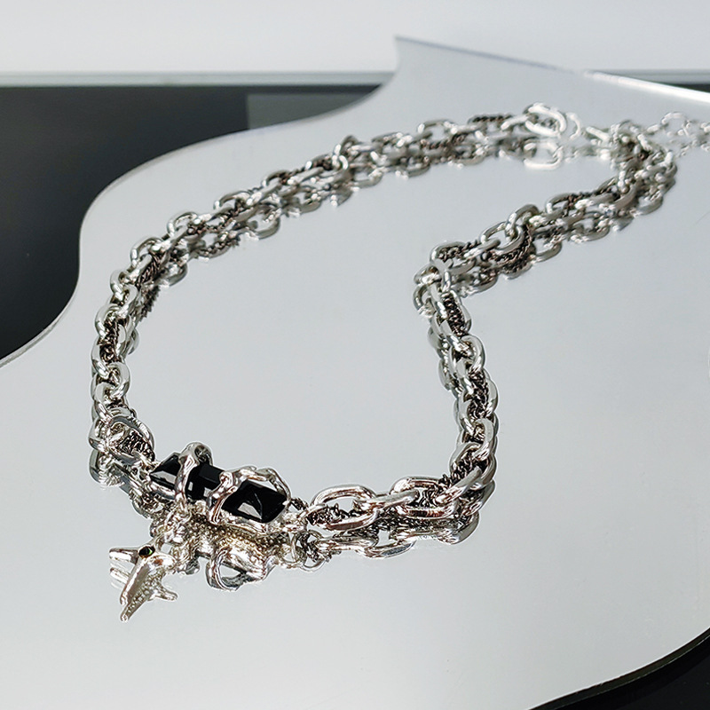 Herren Halskette Mit Schwarzem Diamant Stern Anhänger Layer Set_voghion.com