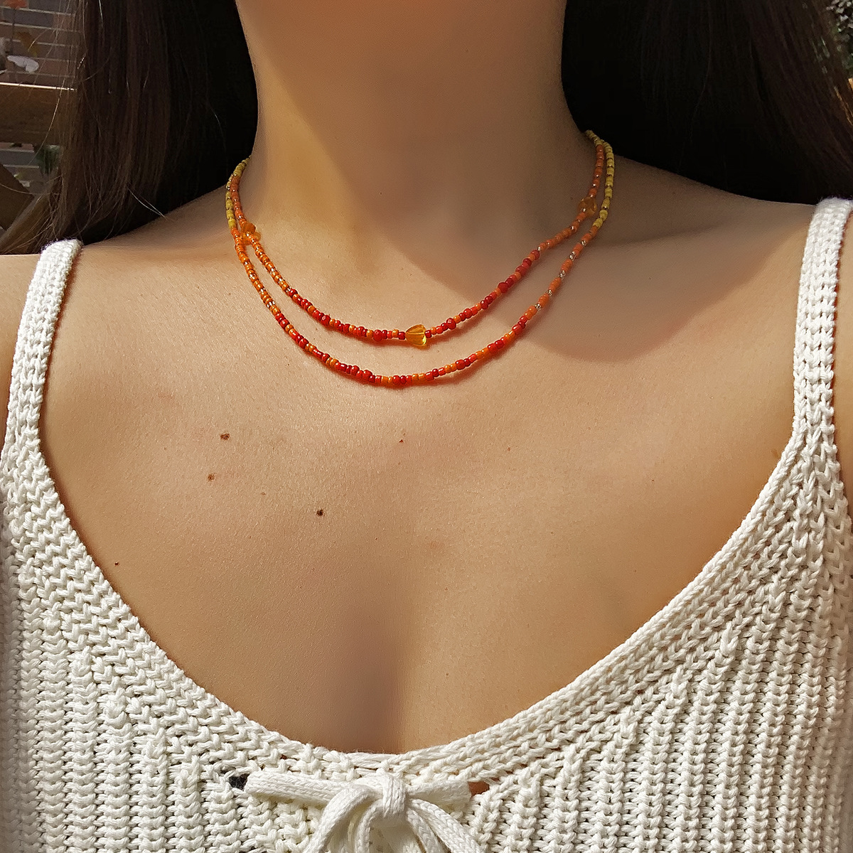 Collier De Perles De Riz Double Couleur Bohemia display picture 1