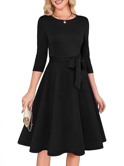 Amazon European and American Clothing Cocktail Party Dress 3/4 Sleeve Retro Wedding Guest Dress Women Xs-3Xl