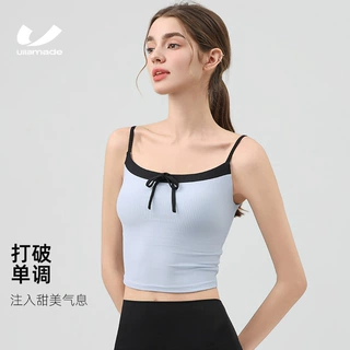 瑜伽服小众性感健身服系带蝴蝶结运动背心吊带上衣带胸垫运动内衣
