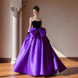 紫色抹胸高端晚礼服轻奢小众影楼婚纱主持演出毕业公主裙长款显瘦