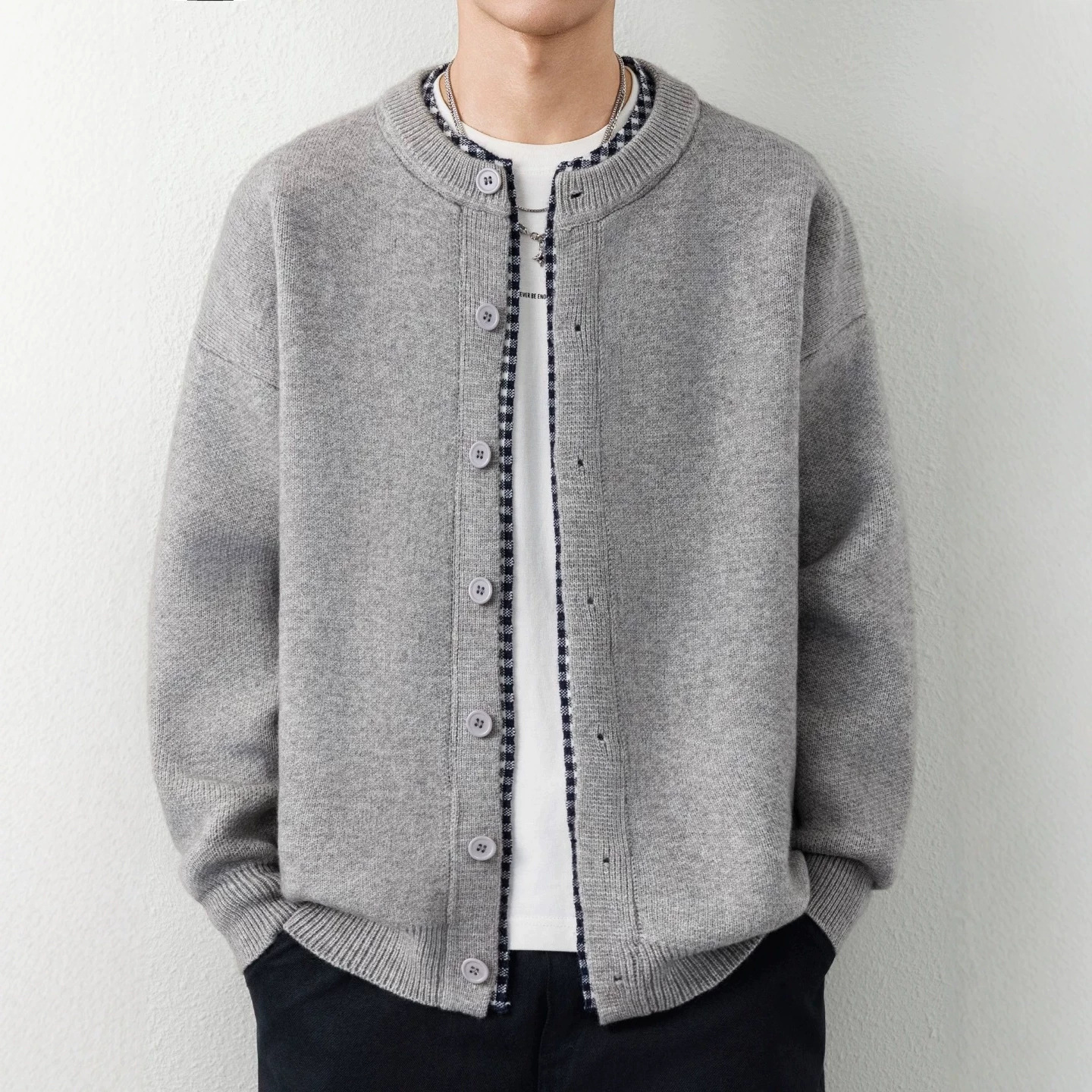 Cross-border bestseller: knitted faux two-piece cardigan jacket for men, loose and casual, suitable for spring and autumn, simple and versatile men's top