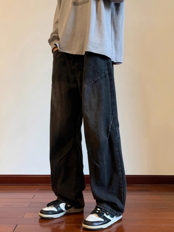 工装牛仔裤男直筒宽松阔腿美式高街vibe裤子潮牌痞帅复古休闲长裤|undefined