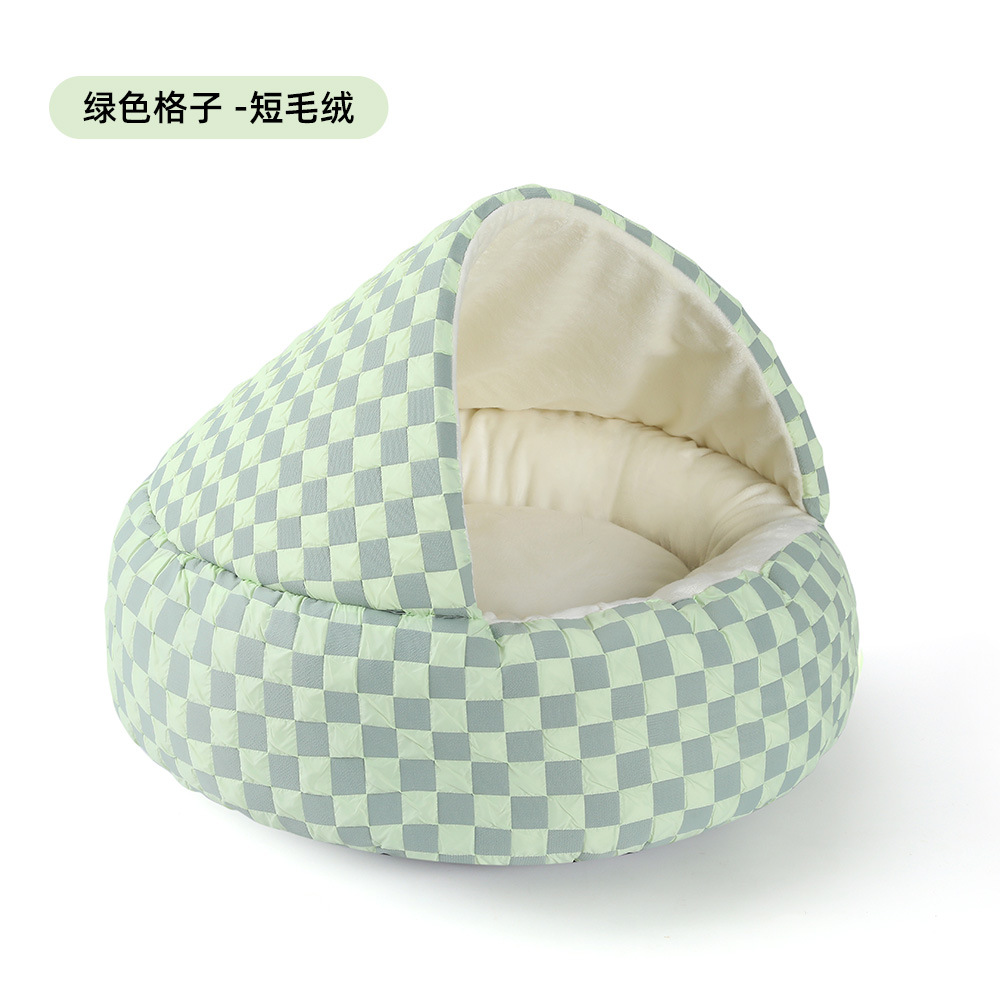 Cálido invierno nido para mascotas concha nido para gatos semicerrado nido de algodón de felpa engrosado caseta para perros semicerrada cama para perros