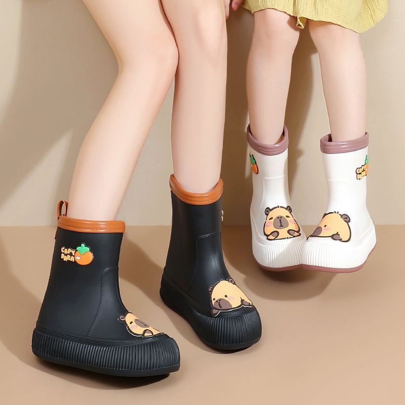 Escuela primaria Capibara zapatos de lluvia para niños, moda lindos impermeables, antideslizantes, bajo tubo medio, zapatos de agua caliente