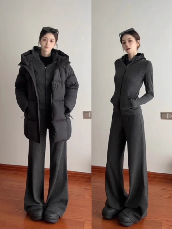 灰色运动休闲套装女2025新款卫衣外套裤子秋季一整套穿搭ootd穿搭|undefined