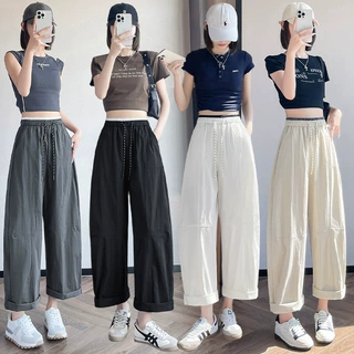 设计感拼接速干弯刀裤女2026夏宽松休闲直筒阔腿裤显瘦高腰镰刀裤