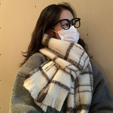 韩国ins百搭格子马海毛围巾女冬季新款厚实保暖学生毛绒绒围脖男