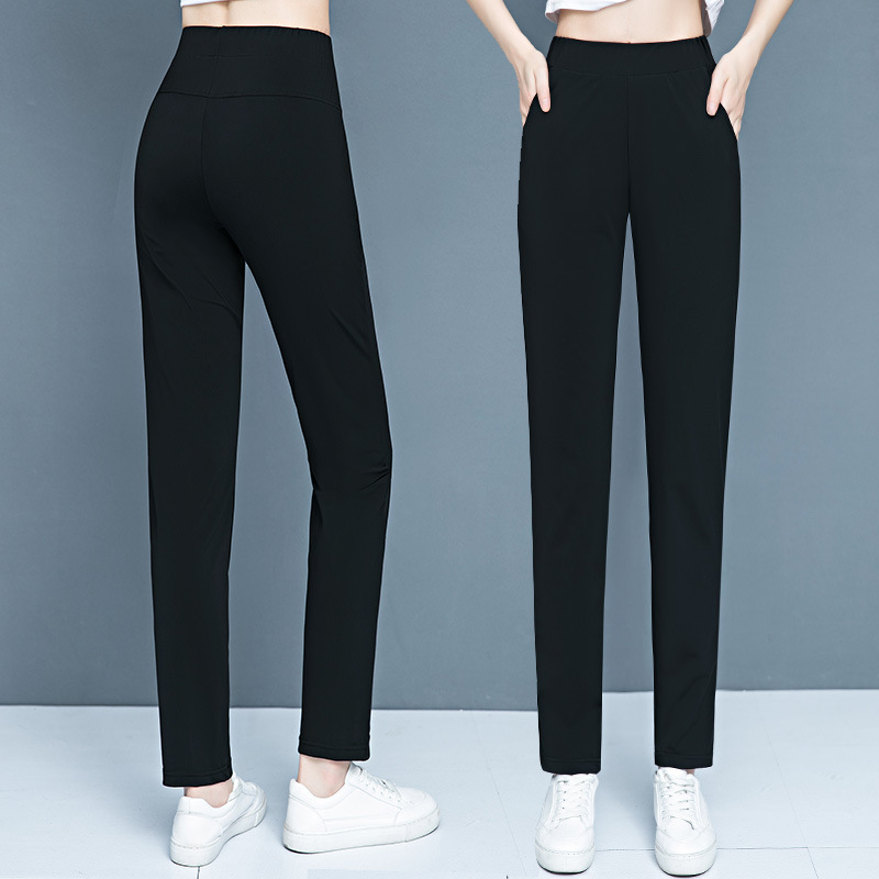 Ice Silk Quick-drying Stretch Casual Ankle-length Pants Women's Summer Thin High Waist Meat-Covering Slimming Work Pure Black Cool Pants Ice Silk Quick-drying Stretch Casual Ankle-length Pants Women's Summer Thin High Waist Meat-Covering Slimming Work Pure Black Cool Pants