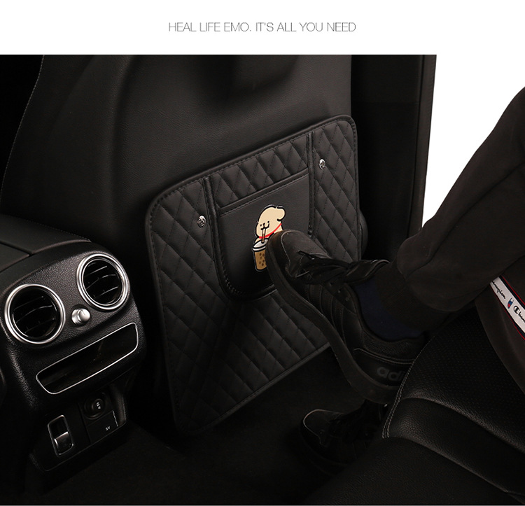 Embroidered Milk Tea Puppy Anti-Kick Mat Car Seat Back Anti-Kick Mat Car Seat Anti-Dirt Mat Anti-Collision Mat for Car Interior