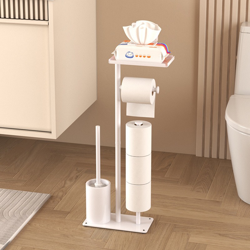 Rack de toallas de piso, estante de toallas de baño doméstico, estante de almacenamiento multifuncional de papel de rollo de inodoro, estante de teléfono móvil de inodoro