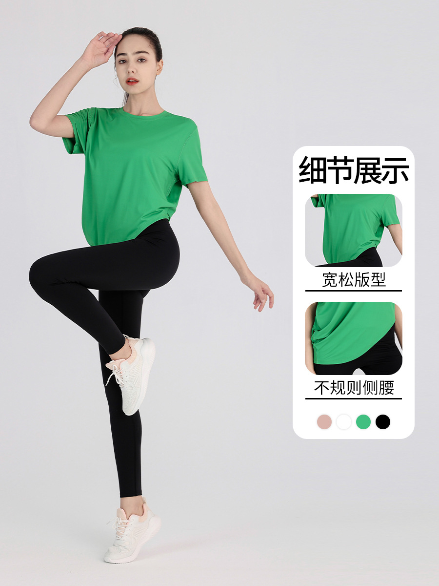 Europa y América original primavera y verano deportes de manga corta de las mujeres sueltas corriendo de secado rápido camiseta fitness blusa media manga yoga top