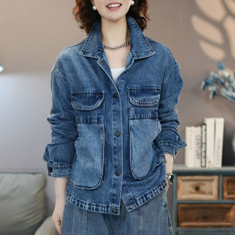 8921 Blue Denim Jacket for Women 2026 Spring New Style Washed Versatile Top Slimming Denim Jacket Trendy Cotton 8921 Blue Denim Jacket for Women 2026 Spring New Style Washed Versatile Top Slimming Denim Jacket Trendy Cotton