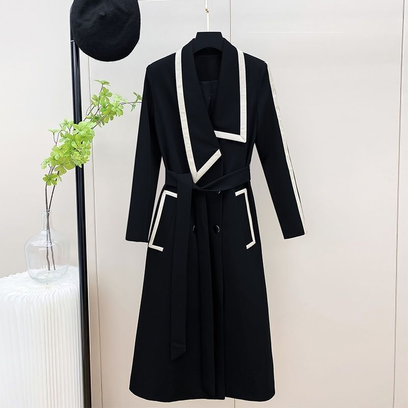 Customized Windbreaker Jacket for Women in Spring and Autumn New Style Commuter French Hepburn Style Contrasting Color Slimming Coat for Women